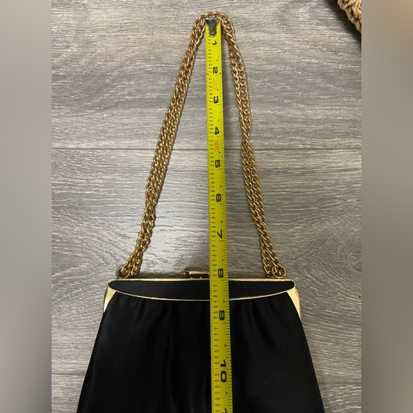 Vintage Mardane 50’s Black Silk Clutch Top Handle Gold Chain Handbag Purse - Picture 6 of 12